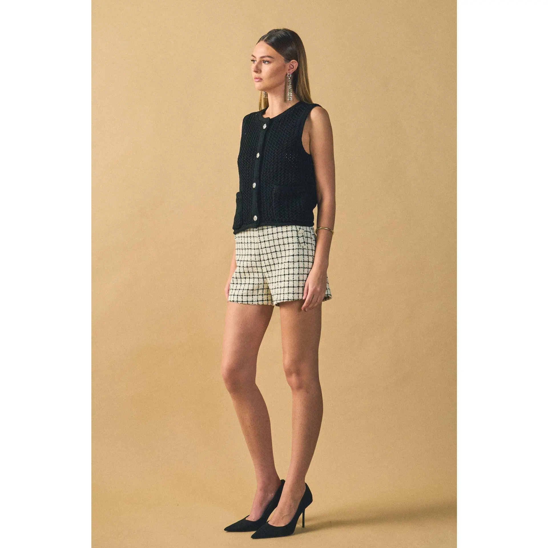 Boucle Tweed Check Shorts
