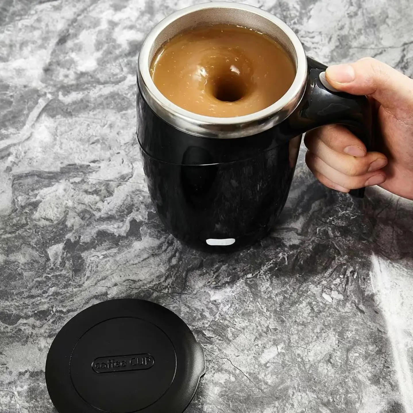 Electric Coffee Stirring Cup, 1 Count Automatic Mixing Cup with Handle, Stainless Steel Magnetic Rotating Mug, USB Charging Home Stirring Milk Cup, Reusable Coffee Mug, Self Stirring Mug