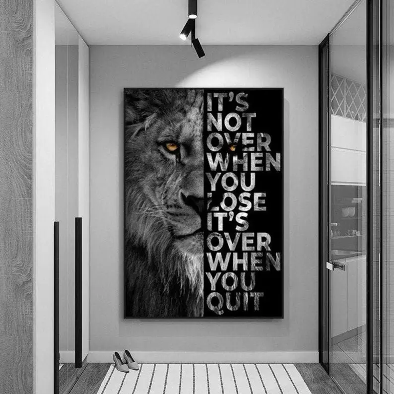 African Lion Letter Motivational Quote Wall Poster Print, Black Lion Painting, Modern Wall Art for Living Room Decor [UNFRAMED]