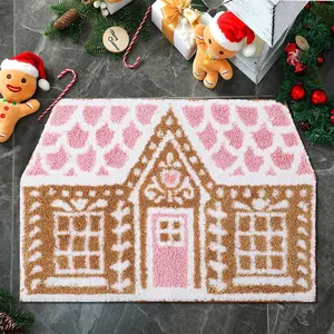 Christmas Bathroom Mat Gingerbread House Design Plush Absorbent Bath Rug Bathroom Floor Mat Minimalist Luxury Christmas Home Decor Gift Soft Comfortable, Christmas gifts