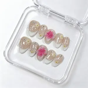 Beautiful Nails Haven 10Pcs Short Almond Press-On Nails Handmade Reusable Acrylic Cute Nail Art With Charms High Quality Luxury Nails