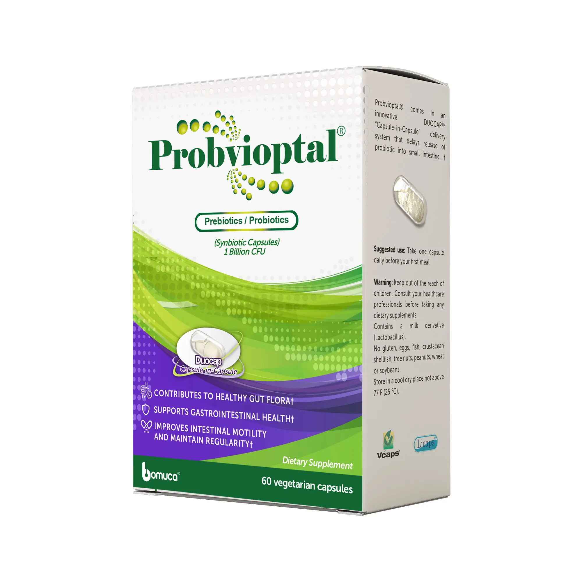Vivioptal Vitamins Probvioptal, 60 Capsules, Probiotics & Prebiotics, Duocap, 1 Billion CFU, Gluten Free
