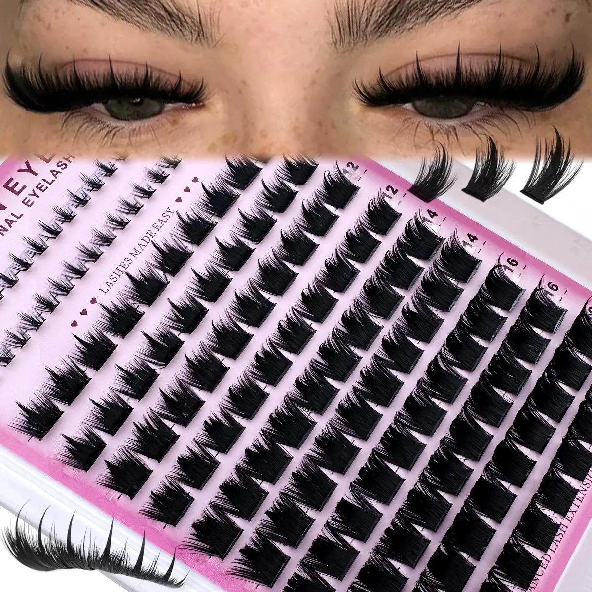 Spikes+300D+lower eyelashes Lash Clusters Long 6-18mm Lash Spikes D/DD138pcs Eyelash Clusters Volume Individual Lashes DIY Spiky Lash Extension Eyelash Extensions Mink Strips Lashes Eyelashes Cluster, Spiky False Eyelashes