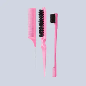 Hair Styling Comb Set, Edge Brush and Rat Tail Comb for Parting, Smoothing and Baby Hair, Professional Hairdressing Tools for Women and Girls