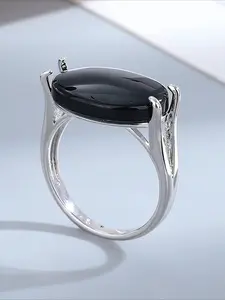 Silver Jewelry Ring Natural 13*18mm Oval Big Black Agate Stone Vintage Ring For Women Party Gifts