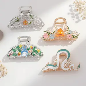 2pcs Cartoon Anime Character Hair Clips Flame & White Dragon Design Metal Hollow Out Enamel Pins Easter Gift for Mom GF Cute Anime Brooches Hair Accessories