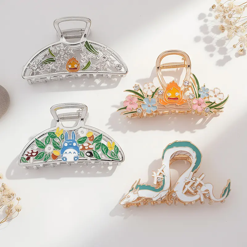 2-Piece Whimsical Hair Clips & Brooch Pins, Anime Flame & Dragon Hollow Out Enamel Set, Metal Accessories for Women, Cute GF Gift