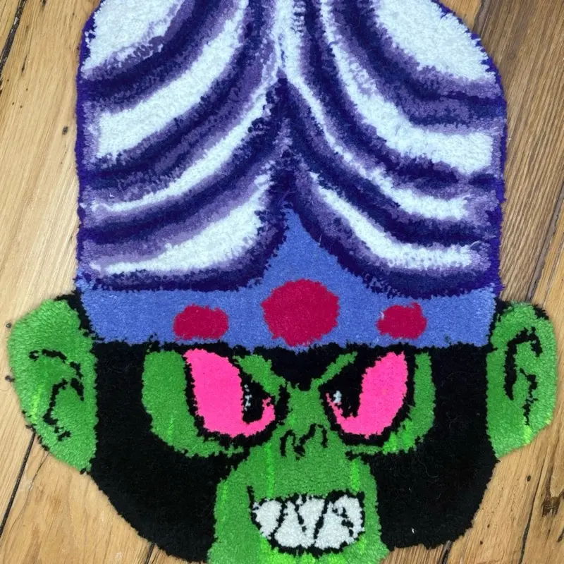 Mojojojo Handmade Tufted Rug with Vibrant Purple and Green Design for Home Decor