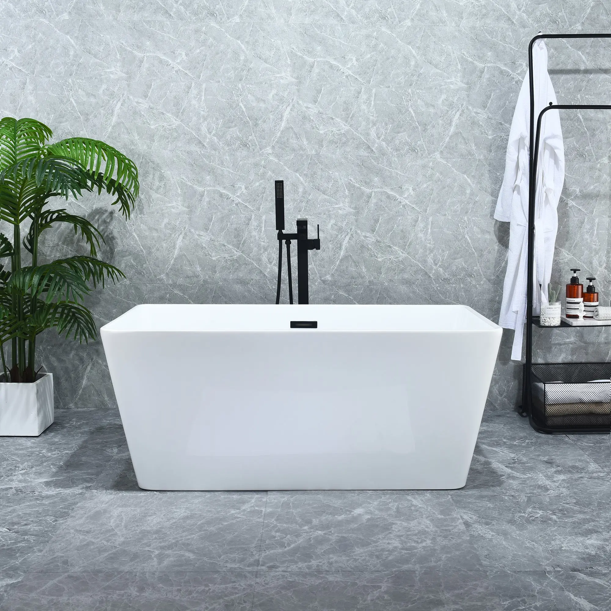 Regina 51" x 28" Flatbottom Freestanding Acrylic Soaking Bathtub in Glossy White with Drain and Overflow