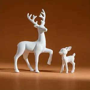 2pcs/set Room Decor Mother Deer Statue, Cute Kids Sculptures Kawaii Miniatures Sculptures, Christmas Home Decoration Fawn Figurines, room