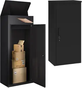 Package Delivery Box for Outside,Lockable Anti-Theft Parcel Drop Box with Mailbox Waterproof Weather Resistant Full Metal Frame for Porch Fence Curbside (Black)