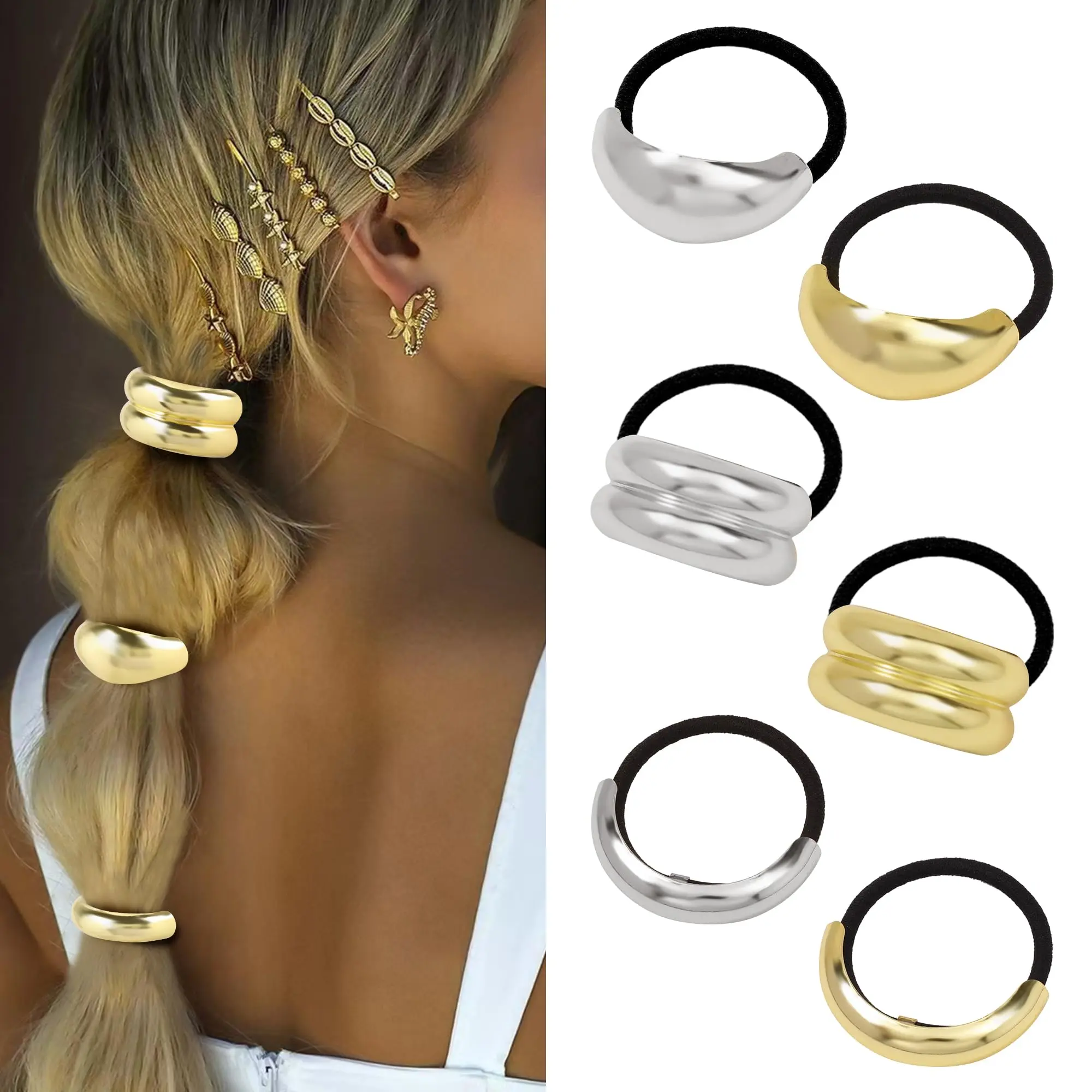 Hair Ties For Women  Metal Cuffs Accessories Elastic Ponytail Cuff Bands Both Thick And Thin