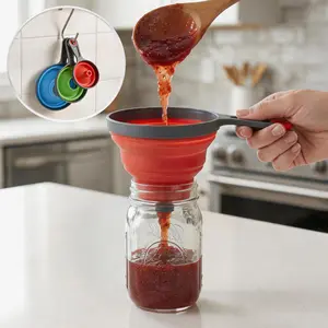 3PCS Collapsible Silicone Funnel Set – Wide Mouth Kitchen Funnels for Oil, Jam, Liquid & Powder Transfer, Foldable Food Grade Funnel, Viral Kitchen Gadget Must Have