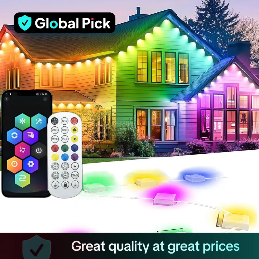 Permanent Outdoor Lights, Eaves Lights with Extension Connector & Remote Control, RGB Outdoor Lights with DIY Scene Modes for Holiday and Daily Use