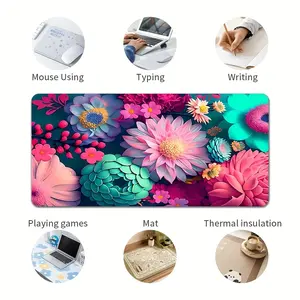 High Quality High Quality Vibrant Floral Mouse Pad - Extra Large, Non-Slip Rubber Base Desk Mat For Gaming, Office, And ESports - Colorful Pink, Red, Blue, Yellow, Green, And Pink Flowers Design - Smooth Surface For Precise Mouse Control, Gaming Desk Acce