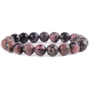 Angelstones Natural Matrix Rhodonite Gemstone 10mm Round Beads Stretch Bracelet 7 Inch Unisex
