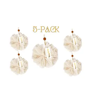 Organic Ramie Loofah Set of 5PCS Natural Cotton Bath Accessories for Effective Exfoliation with Natural Fibe...