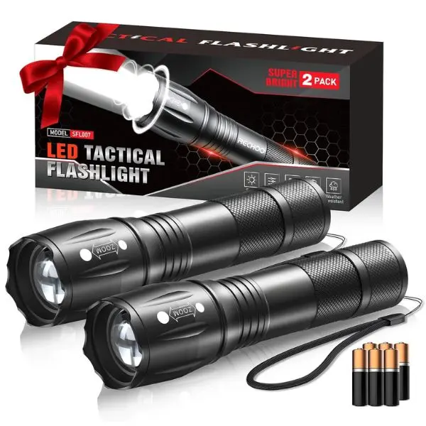 LED Flashlights High Lumens 2 Pack, Powerful Tactical Flashlight With 3 Modes, Pocket Small Flash Light, Waterproof Zoomable Flashlights for Home Emergencies, Camping Essentials (Battery Included)
