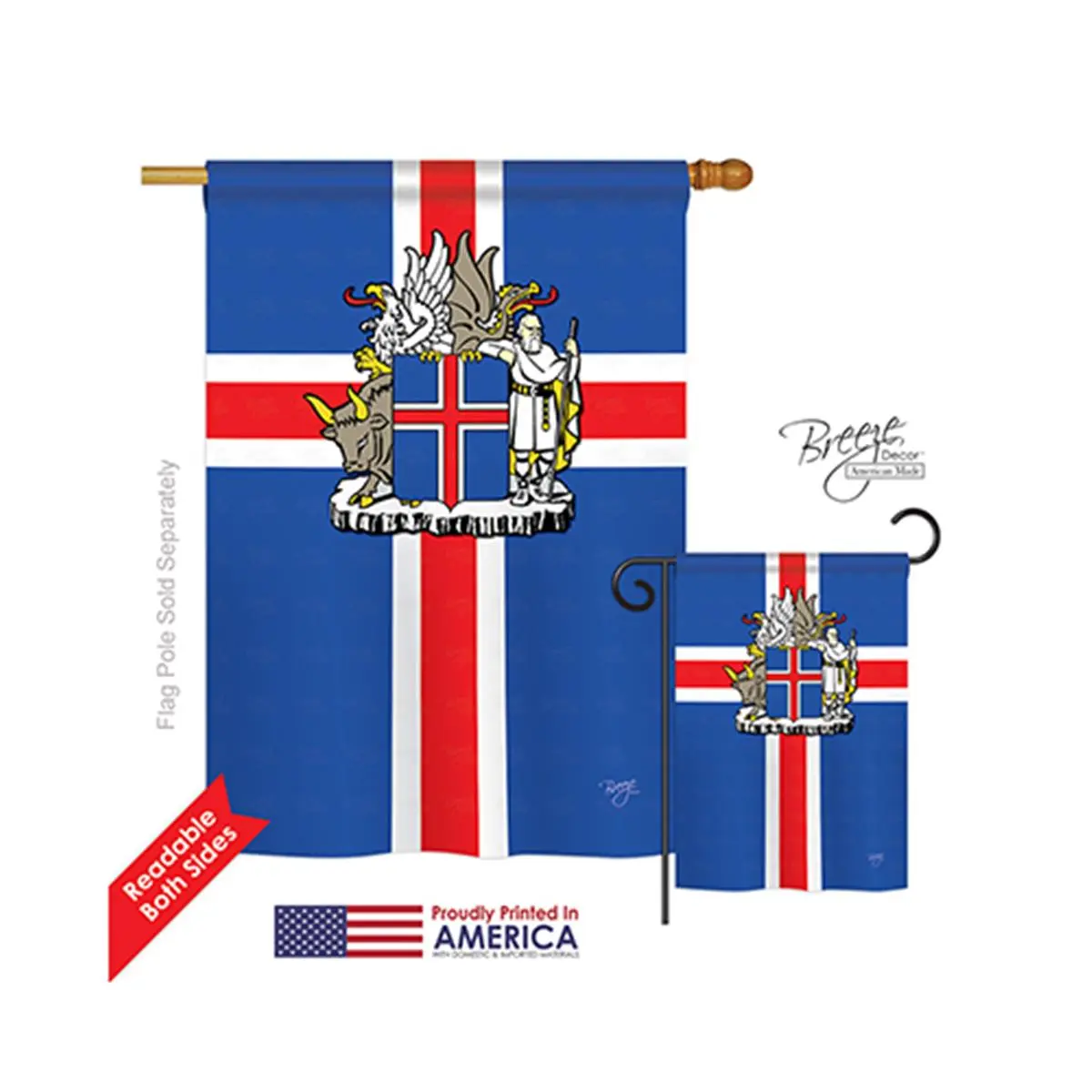 Breeze Decor 08170 Soft Polyester Iceland Flag - Eco-Friendly, All-Weather, Double-Sided Vertical Outdoor Decor House Banner, 28x40 in