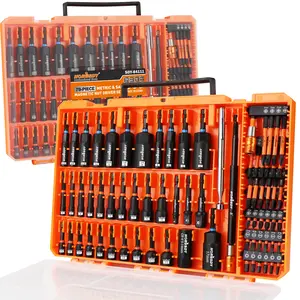 Upgraded 79-Piece Magnetic Impact Nut Driver Set, Metric & SAE with 3LB Magnetic Pickup Tool, Socket Adapters, Wing Nut Driver, Universal Sockets, Quick-Change Bit Holder & Extensions, Power Bits