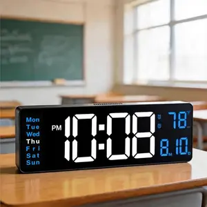 16" Large Display Digital Wall Clock with Remote Control Date Week Alarm Temperature Night Light for Classroom Living Room Bedroom Gym Office(Blue)