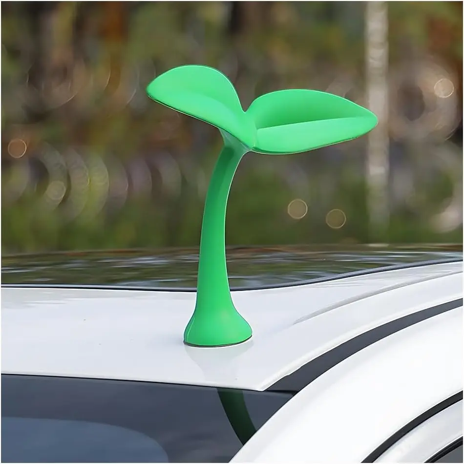 Osilly Car Sprout Topper 3D Cute Sticker, Creative Moving Grass Leaf Dances Vehicle Roof Hood Decal, Lovely Bean Sprout Plant Automotive Exterior Decorations, Universal for Sedan Truck SUV