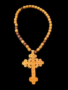 Wooden Cross Necklace ,Handmade Ethiopian Eritrean Christian Necklace Cross Rounded Wood Necklace
