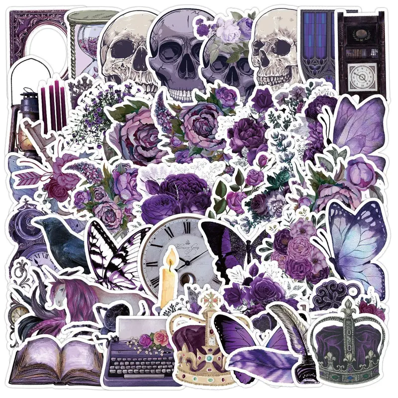Violet Series Pattern Sticker, 50pcs/Set Waterproof Self Adhesive Decor Paper, Decor Sticker for Gift Greeting Card Water Bottle Laptop Phone, Stickers Vintage Decorative Sticker