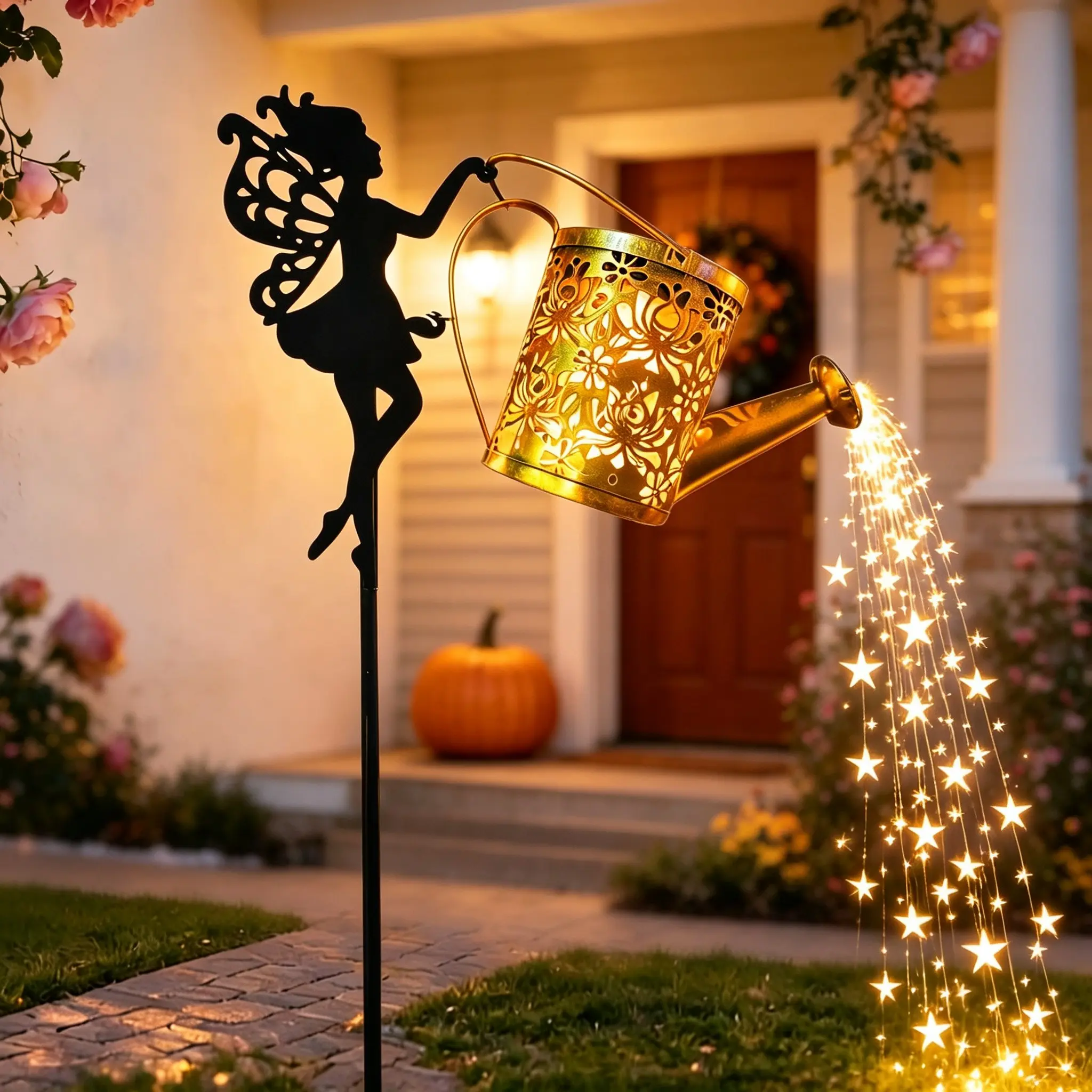 Halloween Solar Garden Stake Lights Fairy Inserting Hooks String Lights Solar Watering Can Lamps-Solar lights outdoor waterproof Garden Lighting-Perfect For Villa, Porch, Backyard, Landscape, Walkway, Patio, Pool & Shop Decor-Holiday/Birthday Gift Ideas
