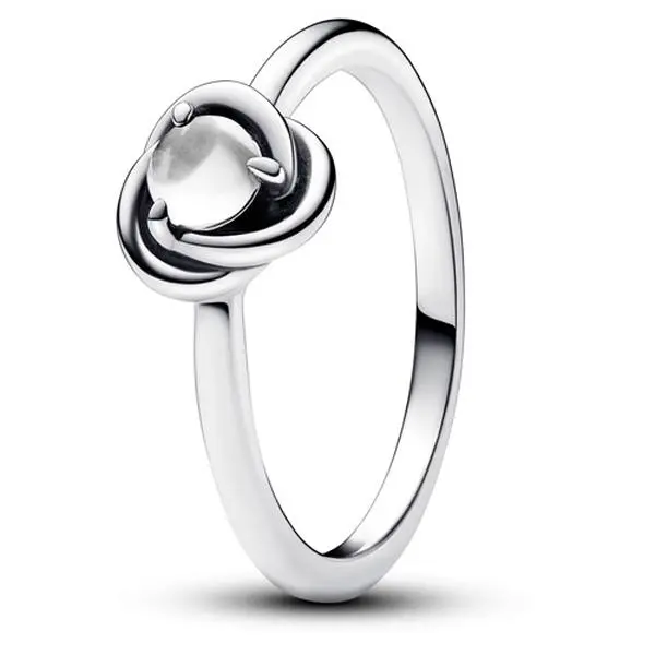 Pandora Unisex Silver Eternity Circle Ring, April Birthstone, Cabochon-Cut 1 Claw-Set Stone, Infinity Pattern for Eternal Love, 192993C04-52
