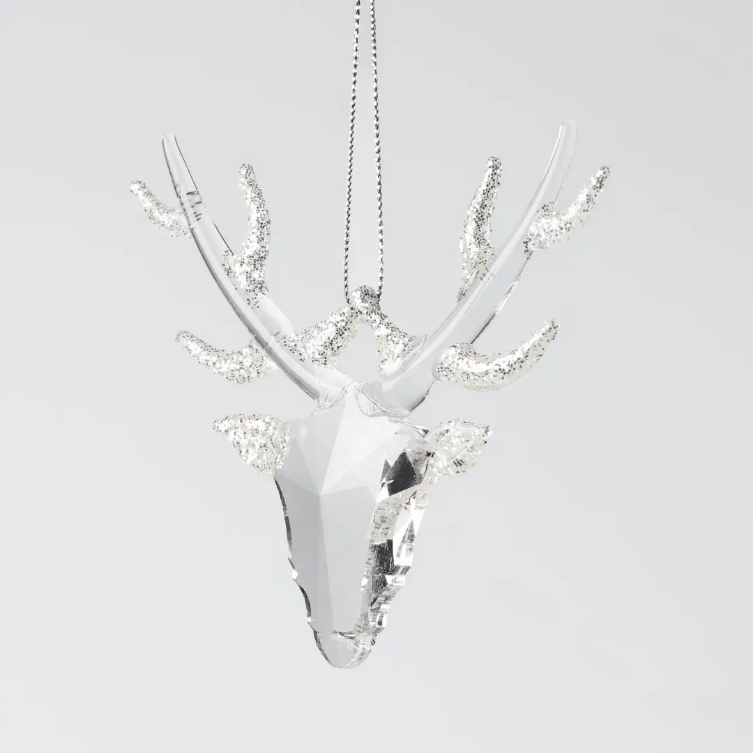 Clear Reindeer Glass Ornament with Silver Horns