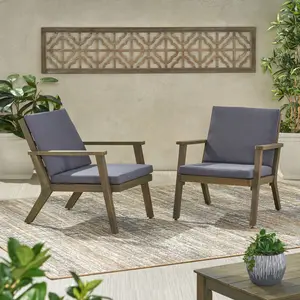 Outdoor Acacia Wood Club Chairs with Cushions (Set of 2)