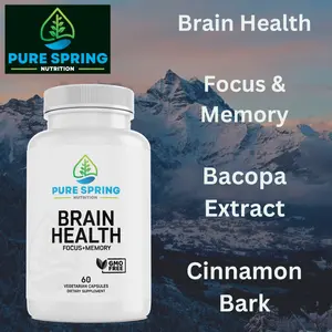 Pure Spring Nutrition - Brain Health - Supports Brain Functionality Fitness Healthcare Dietary Supplement brain health bacopa brain supplements inositol supplement Edible Natural Optimum Boost