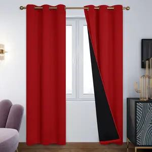 Deconovo Double Layer Curtains for Short Windows, Thermal Insulated Drapes with Black Liner, 100% Blackout Curtain for Room Darkening(2 Panels, 52 Inch Wide)