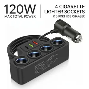 Multi-Function Cigarette Lighter Splitter, Cell Phone Car Charger, 4 Cigarette Lighter Sockets, 1 PD Fast Charger Port 2-Port USB Power Adapter for Cell Phones Adapter