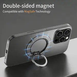 MagSafe Metal Cellphone Holder Ring - 360° Rotating Stand, Double-Sided Strong Magnetism, Compatible with iPhone 12-17 Series & Android Devices, Ideal for Magnetic Car Mounts
