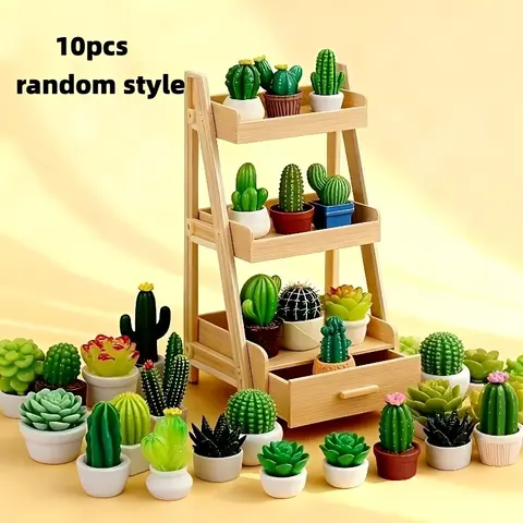 10 Piece Miniature Plant Display Set, Artificial Fake Plants, Realistic Cactus Succulent Pottery Models, Artificial Succulents Potted Plant, Dollhouse Living Room Scene Decor, Botanical Decor, Random Style