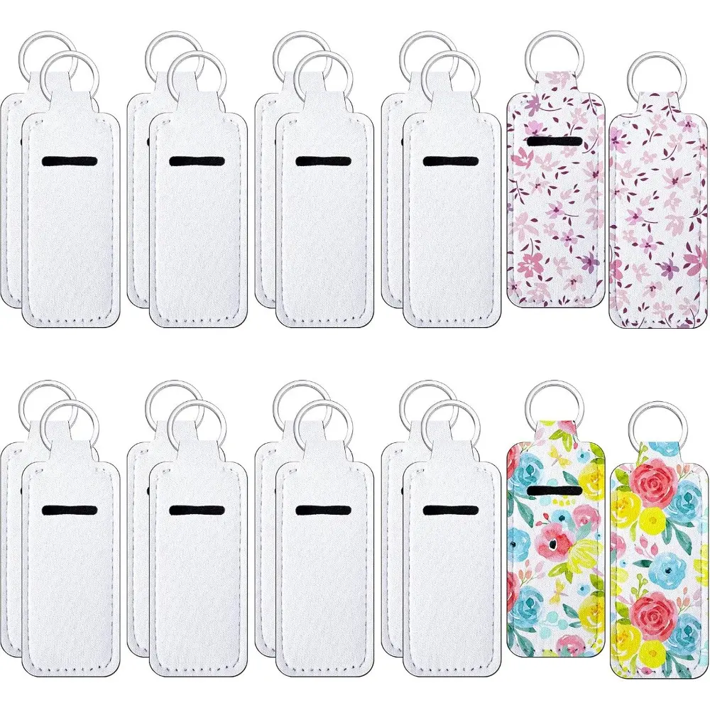20 Pcs Sublimation Keychain Blanks Bulk Lipstick Holder Sublimation Lip Balm Gloss holder Neoprene Blanks Portable Protective Cases for Women DIY Key Ring Travel Supplies