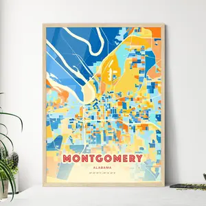 Colorful Montgomery Alabama Blue Orange Fine Art Print Usa City Map Customizable Poster Personalized Gift