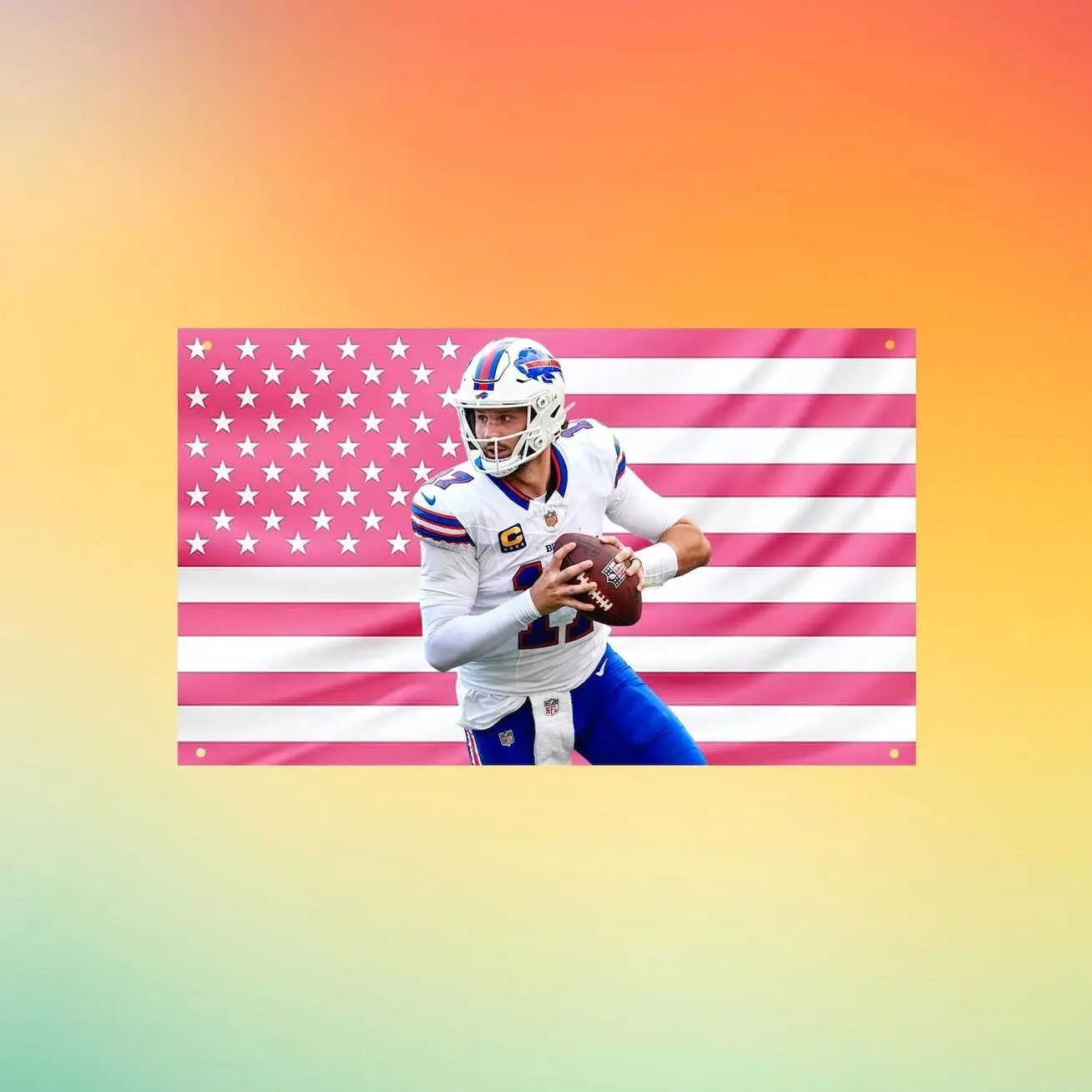 Josh Allen Buffalo Football Flag Wall Tapestry, Quarterback Wall Flag, Pink American Flag Decor, Sports Fan Gift, Game Room