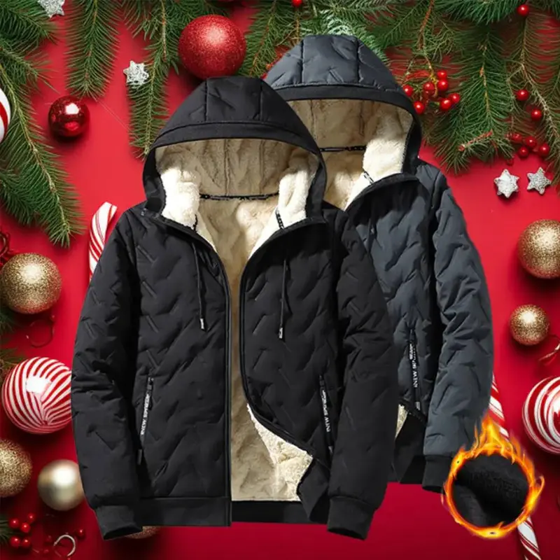 2026 New Fashion Men’s Hooded Cotton Jacket, Long-Sleeve Top, Fleece Warmth, Ultrasonic-Woven Cotton with Brush Finish, Stylish Menswear, Back-to-School Season, Back-to-School Shopping