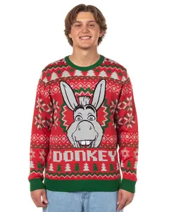 Shrek Ugly Sweater for Christmas Men's Donkey Fair Isle Holiday Knit Pullover