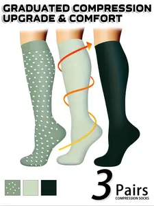 3 pairs of men's and women's compression socks with a compression rating of 15-20 mmHg in a knee-high design for running, performance and recovery, available in a range of colours to help improve circulation Sports Athletic Socks
