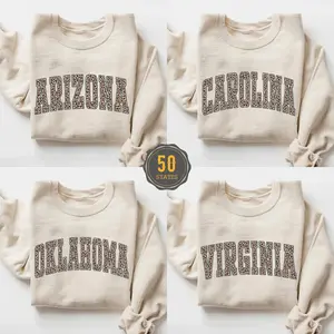 Leopard All States Sweatshirt, Custom State Name Pullover, College Leopard Print Shirt, Unisex Cotton Top, Gift for Her
