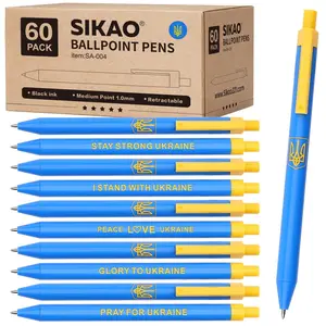 Ukraine Pens Bulk, 60 Pack Blue/Yellow Ballpoint Pens, Black Ink 1.0mm Smooth Writing, “Support Ukraine” Click Pens with Tryzub Emblems, Perfect for School, Office & Events & Fundraising