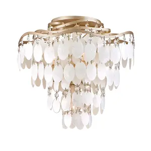 Dolce Semi-Flush Mount Ceiling Light with Crystal and Capiz Shell Elements in Elegant Champagne Leaf Finish