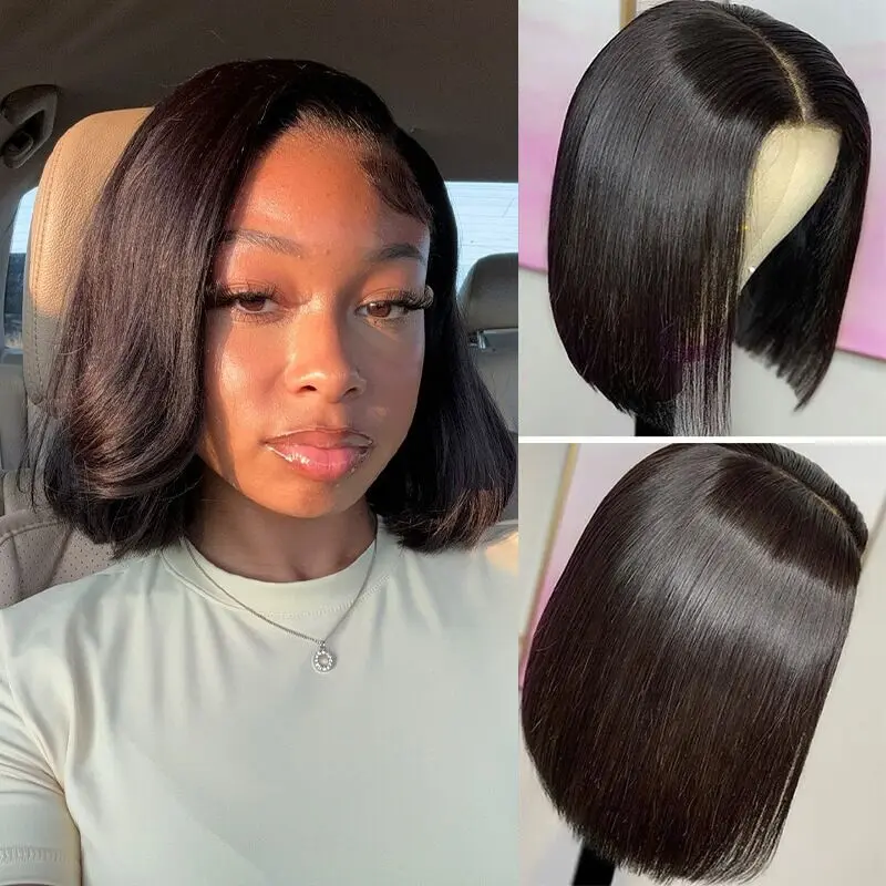 ISEE HAIR Wear Go 7*5 Lace Straight Glueless Wigs Human Hair Closure Wigs With Drawstring Pre Plucked Hairline Pre Cut Lace Pre Bleached Tiny Knots Glueless Human Wigs Beginners Friendly Adjustable Wig