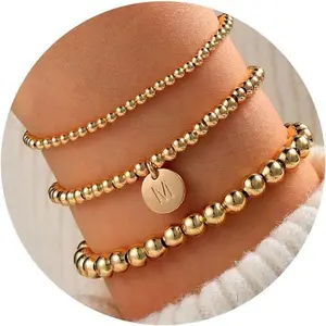 New Products List Round 26 Letter Bracelet Women's Gold Beads Multi-layer Stacked Bracelet Copper Gold-plated Beaded Bracelet