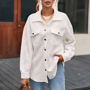 Solid Textured Flap Pocket Buttoned Shacket Fabric Jacket