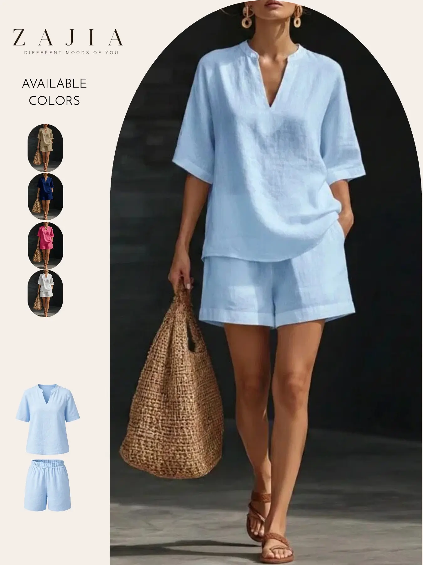 Women’s Linen 2 Piece Set, Casual Vacation, Loose Fit Matching Lounge Set, Summer Beach Resort Wear for Travel